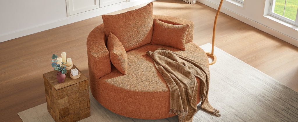 360° Swivel Accent Barrel Chair with Removable Pillows, Orange Red Chenille, 56.3 Inch