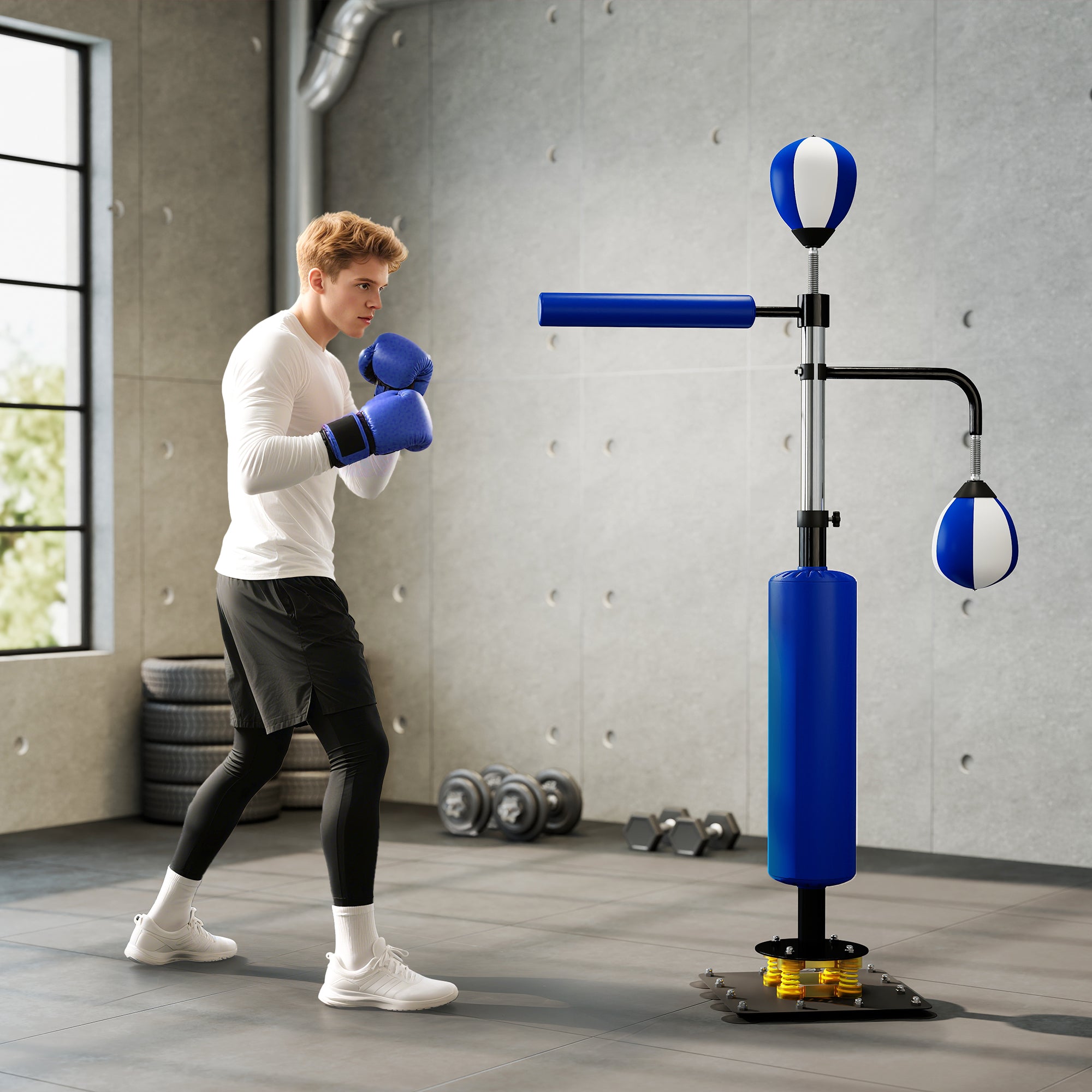 4.6'-6.7' Speed Bag Boxing Bag Stand, Reflex Bag Boxing Training Equipment, Speed Punching Bag, Blue Blue 1000x350x180 mm