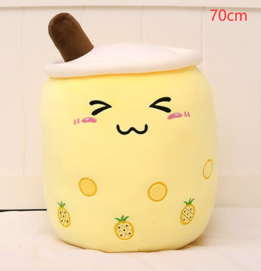 Cute Fruit Drink Plush Stuffed Soft Strawberry Milk Tea Plush Boba Tea Cup Toy Bubble Tea Pillow Cushion Kids Gift Yellow 70CM