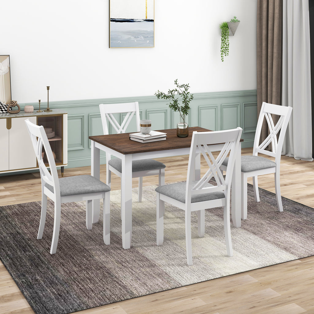 TOPMAX Rustic Minimalist Wood 5-Piece Dining Table Set with 4 X-Back Chairs for Small Places, White Default