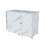 57.5' Foldable Sewing Machine Table with Locking Casters, Multi-Storage Craft Station with Shelves, Bins & Cabinet, Adjustable Sewing Cabinet for Home, Bedroom, and Craft Room(White)