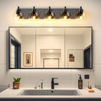 Bathroom Light Fixtures Over Mirror 5-Lights Bathroom Vanity Light with Clear Globe Glass Shade Modern Black Vanity Light Wall Sconce Vanity Lighting for Bath(Bulbs Not Included)