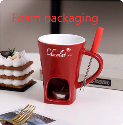 Fondue Mug Set Personal Mini Fondue Pots Chocolate Cheese Ice Cream Fondue Maker Kit Individual Butter Melter Cup Small Warmer Kitchen Gadgets Red Foam packaging