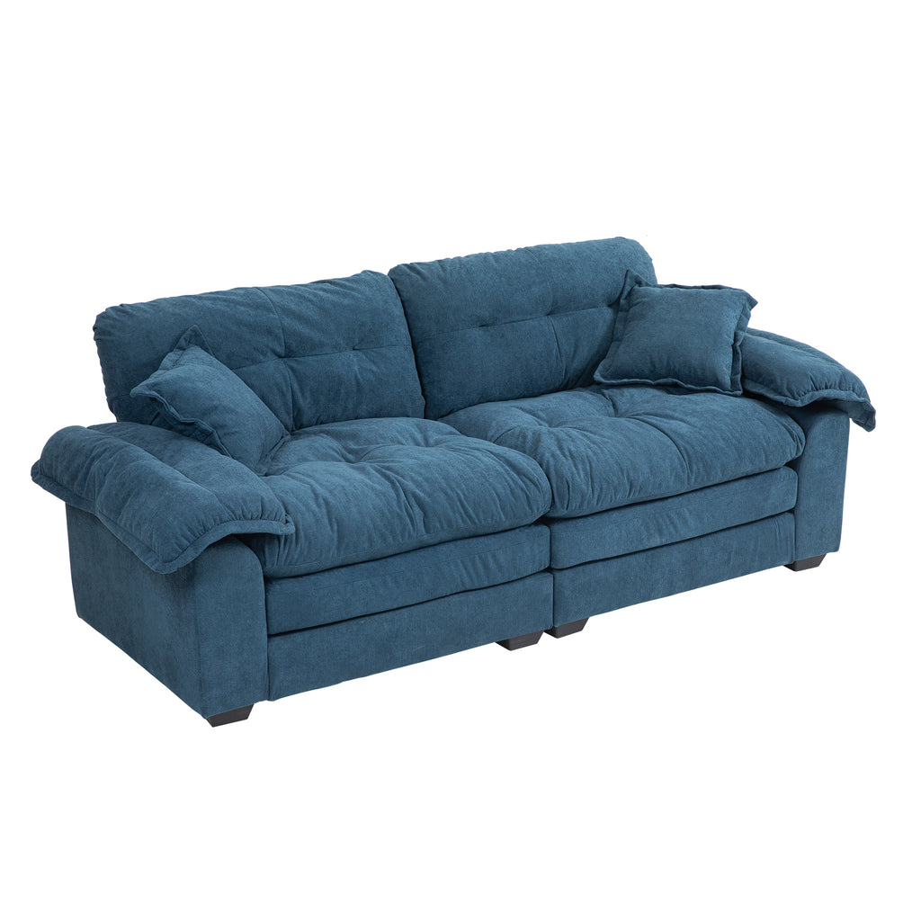 84' Chenille Sofa Small Sofa Loveseat Deep Seat Sofa Couch with 2 Throw Pillows & Memory Foam for Living Room Apartment Office Lounge-Blue
