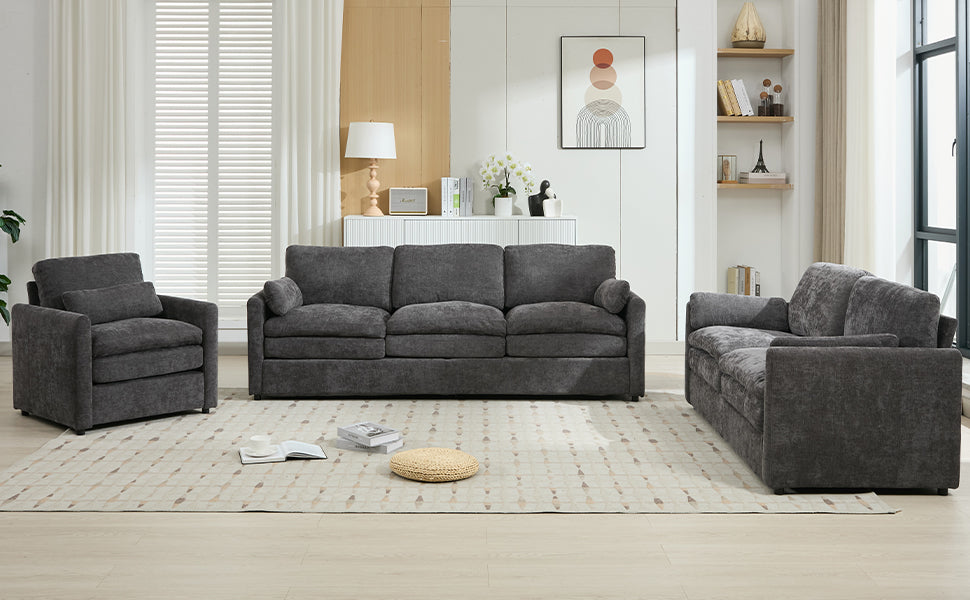 Cozy Upholstered Sofa Set Oversized Comfy Cloud Sofa Double Cushion Sofa Group Plush Cushion Sofa Couch for Living Room, Grey