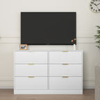 Modern 6-Drawer Dresser, Chest of Drawers for Bedroom, Living Room, Hallway, and Entryway - Large Storage Cabinet, White,Drawer panel with wavy patterns
