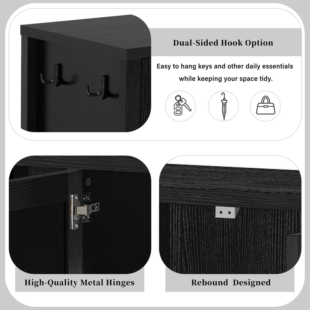 U_STYLE 55.1''Storage Sideboard with 4-Doors,Multi Functional Buffet with Open Shelf and 2-Tiers Adjustable Shelves,Modern Cabinet with Double Hooks,Suitable for Living Room, Hallway, Dining,Office.