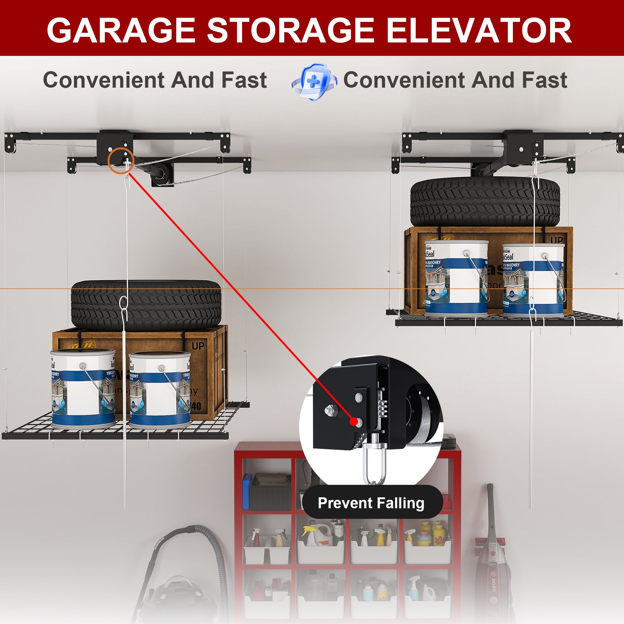 Overhead Garage Storage Rack 4x4 FT for High Ceilings 10-12 FT, 250LBS Capacity All-Steel Construction with Safety Lock (Installation Required, Heavy-Duty Garage Organizer)