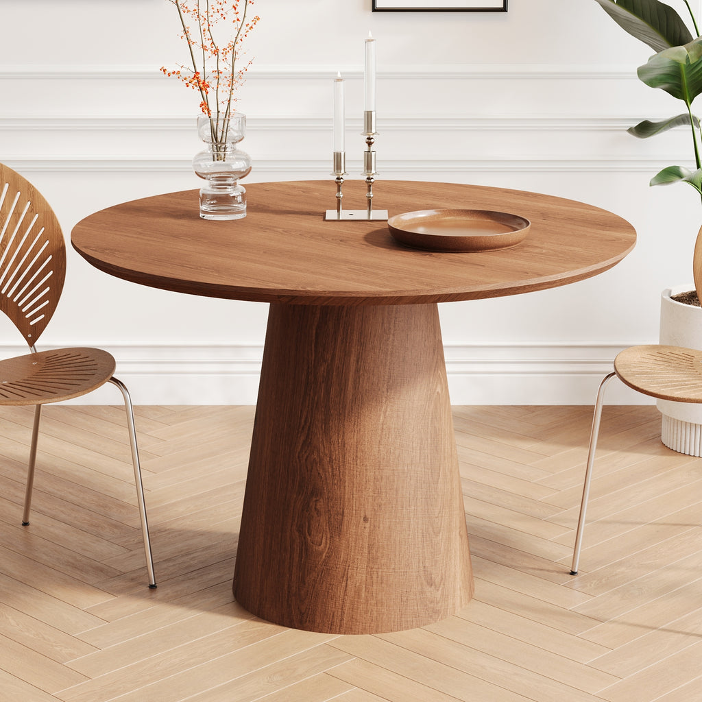 43 inch circular dining table, modern minimalist round table, MDF grain dining table, one handle and two packs