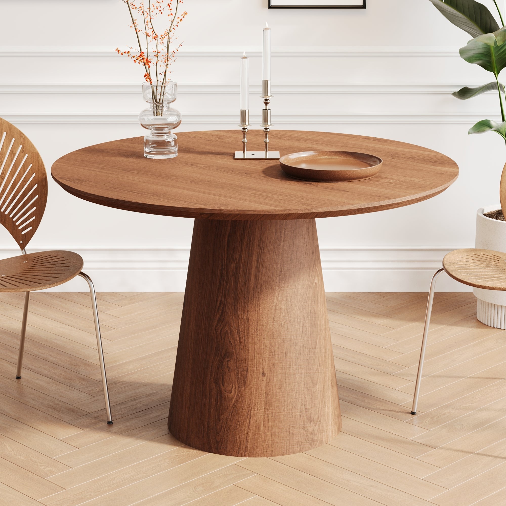 43 inch circular dining table, modern minimalist round table, MDF grain dining table, one handle and two packs