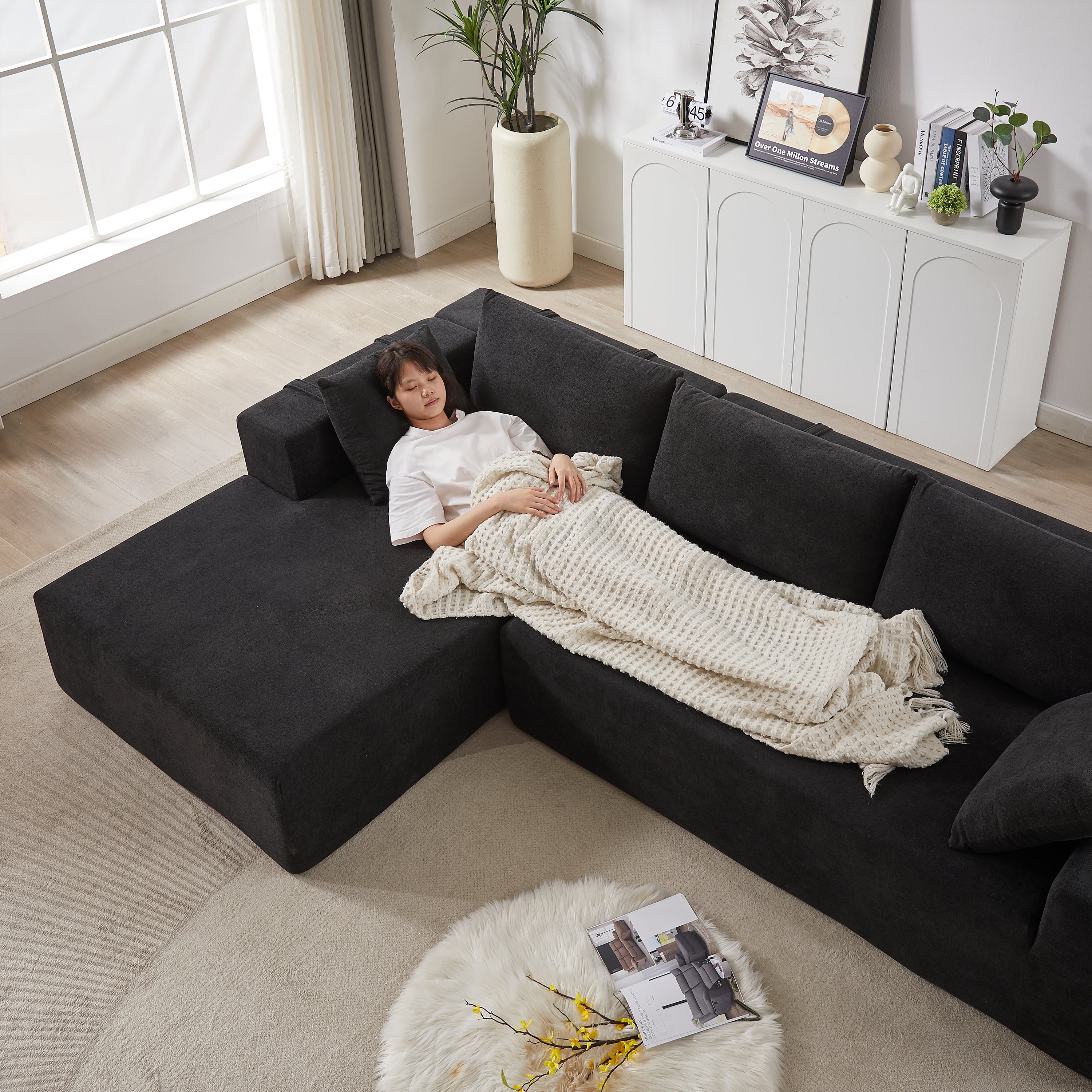 Modern Chenille Upholstered Sectional Sofa Couch Set,Modular 108' L Shaped Sectional Living Room Sofa Set With 6 Pillows,Free Combination Sofa Couch for Living Room,Bedroom(Left Chaise)W834P240009