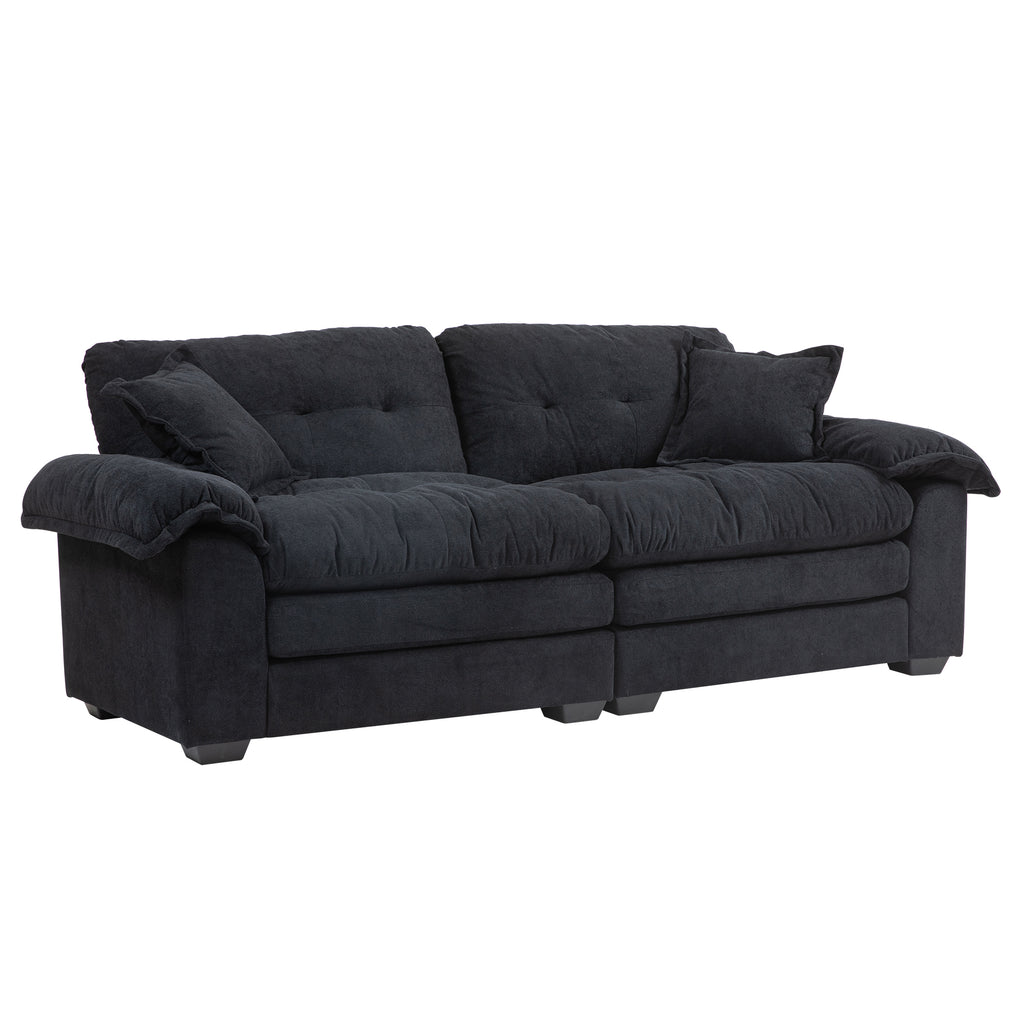 84' Chenille Sofa Small Sofa Loveseat Deep Seat Sofa Couch with 2 Throw Pillows & Memory Foam for Living Room Apartment Office Lounge-Black