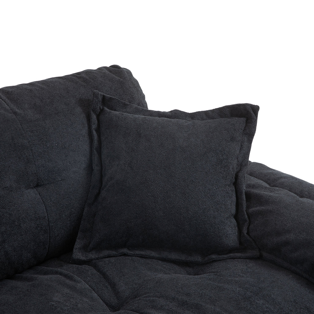 84' Chenille Sofa Small Sofa Loveseat Deep Seat Sofa Couch with 2 Throw Pillows & Memory Foam for Living Room Apartment Office Lounge-Black