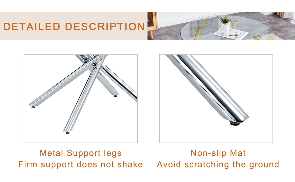 Large Modern Minimalist Rectangular Glass Dining Table with 0.39' Tempered Glass Tabletop and Silver Chrome Metal Legs, for Kitchen Dining Living Meeting Room Banquet hall,63''x35''x 29''W1151S00191