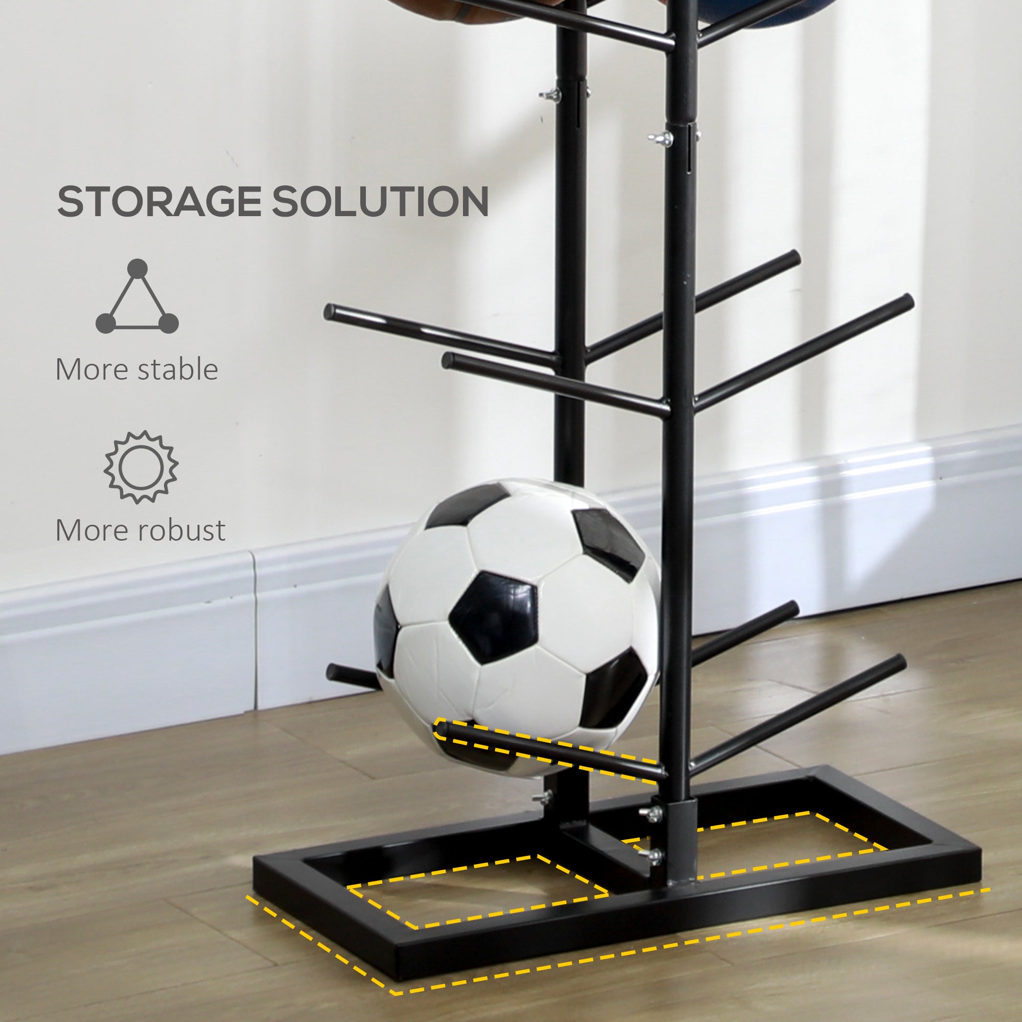 12-Ball Sports Rack, Ball Holder Basketball Rack for Garage, Classroom or Gym, Athletic Gear Organizer