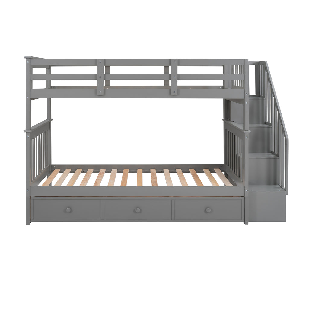 Hearth & Haven Twin over Twin Bunk Bed with Stairway and Three Drawers