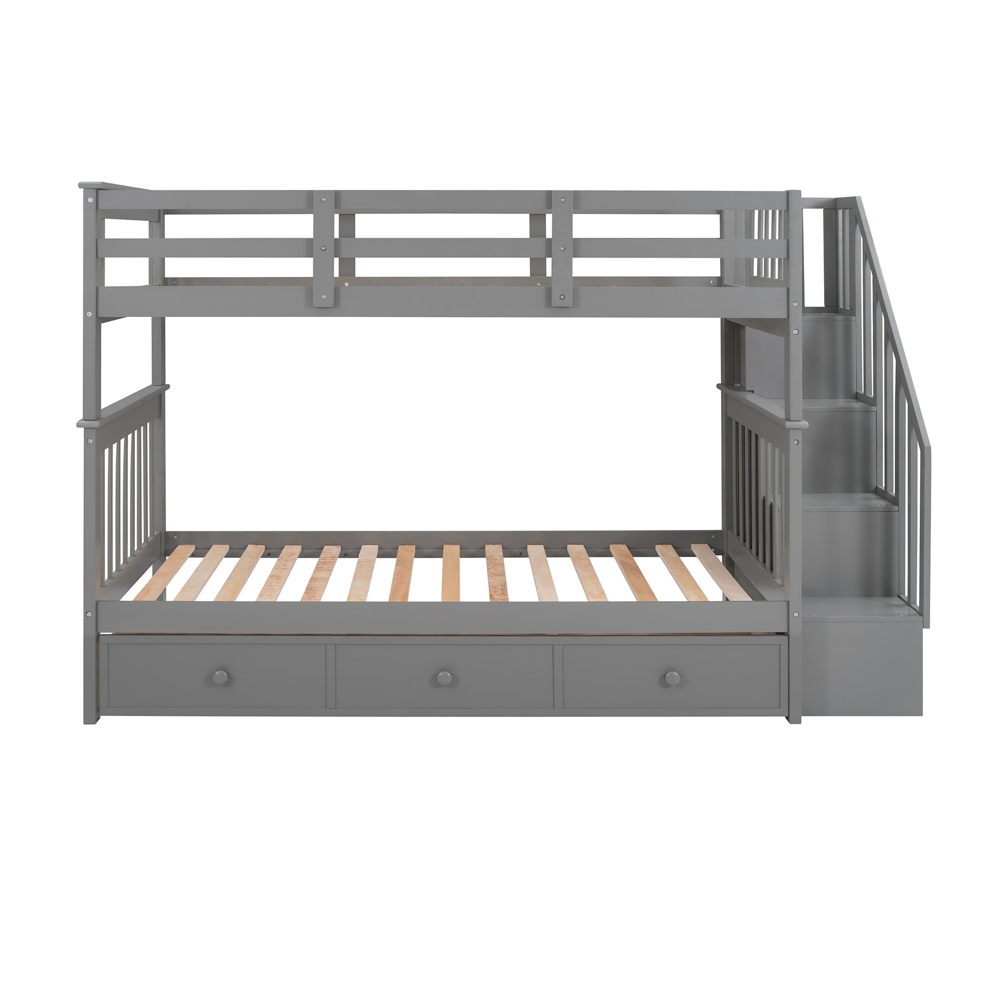 Hearth & Haven Twin over Twin Bunk Bed with Stairway and Three Drawers