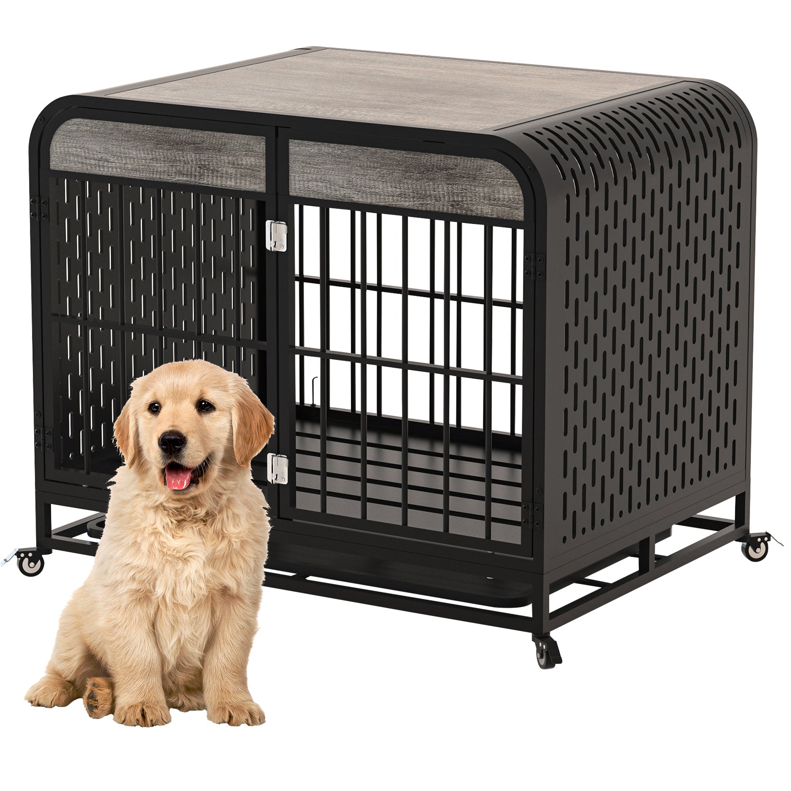 Heavy Duty Dog Crate Furniture Wooden Table 33inch Grey Grey