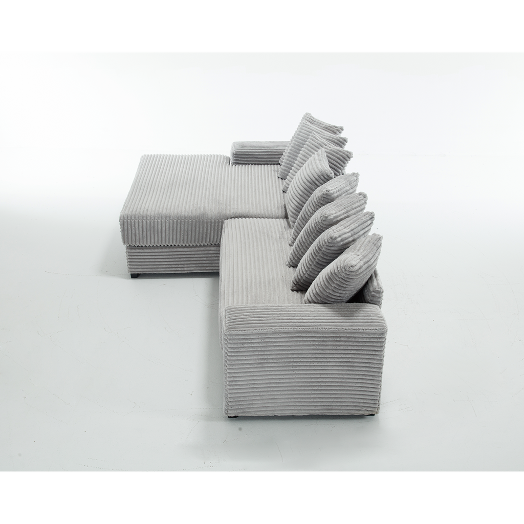 [NEW ARRIVED] [VIDEO PROVIDED] Oversized Two-Piece Couches, L Shaped Sofa, Corduroy, Left Chaise Daybed,with Armrests,Eight Throw Pillows,Corner Sofa,Easy To Assemble, Gray