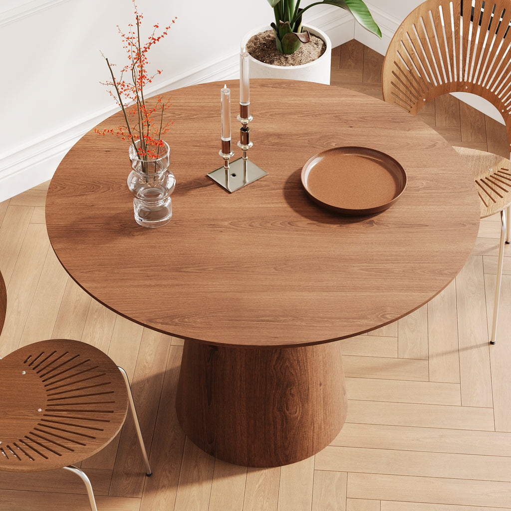 43 inch circular dining table, modern minimalist round table, MDF grain dining table, one handle and two packs