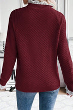 Burgundy Contrast Lace Frilled Trim Raglan Sleeve Sweater- Women