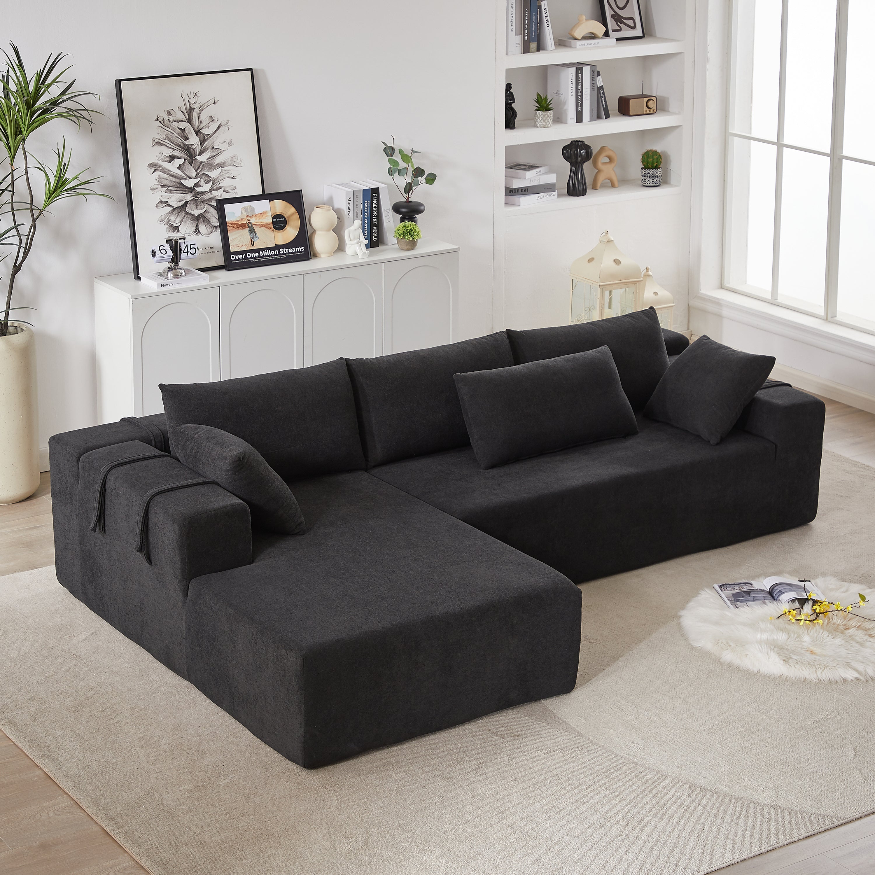 Modern Chenille Upholstered Sectional Sofa Couch Set,Modular 108' L Shaped Sectional Living Room Sofa Set With 6 Pillows,Free Combination Sofa Couch for Living Room,Bedroom(Left Chaise)W834P240009