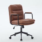 Office Chair,Mid Back Home Office Desk Task Chair with Wheels and Arms Ergonomic PU Leather Computer Rolling Swivel Chair with Padded Armrest,The back of the chair can recline 40° (Brown),SW1741BR