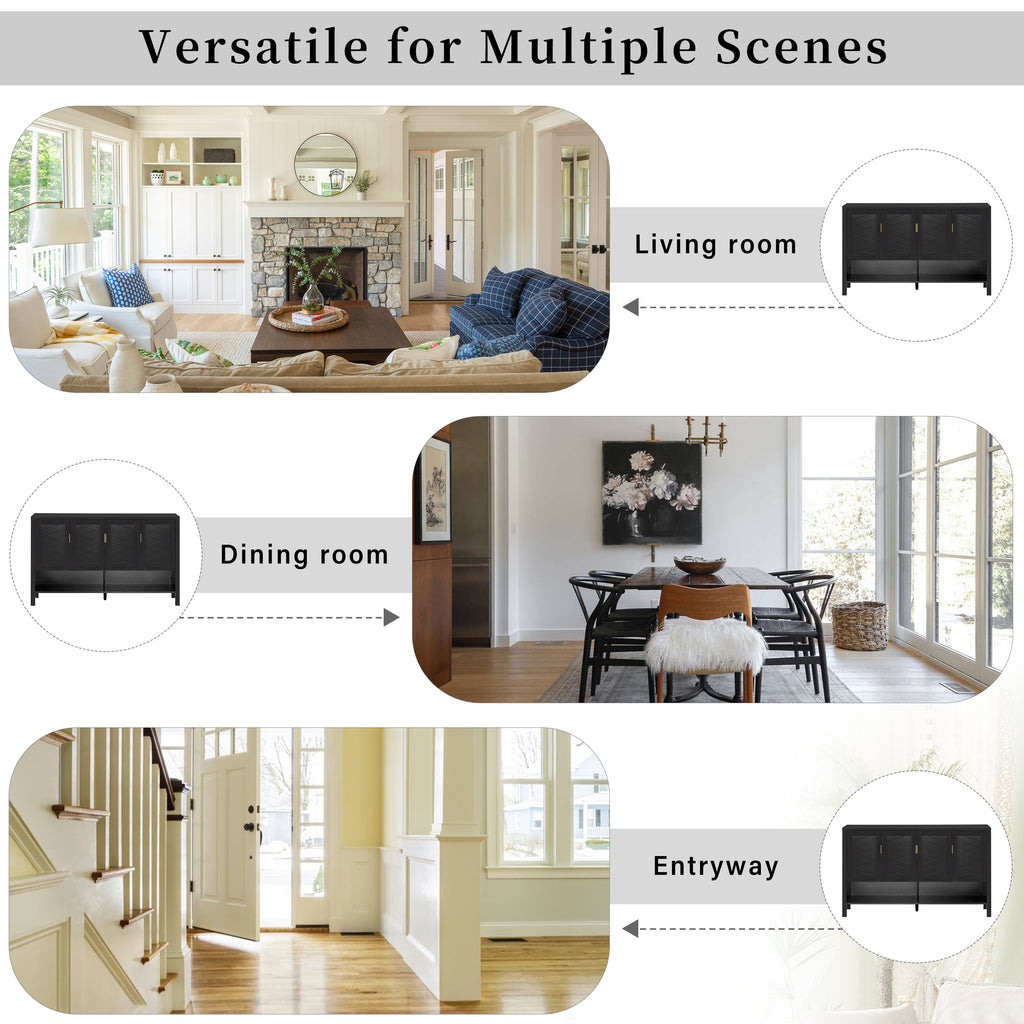 U_STYLE 55.1''Storage Sideboard with 4-Doors,Multi Functional Buffet with Open Shelf and 2-Tiers Adjustable Shelves,Modern Cabinet with Double Hooks,Suitable for Living Room, Hallway, Dining,Office.