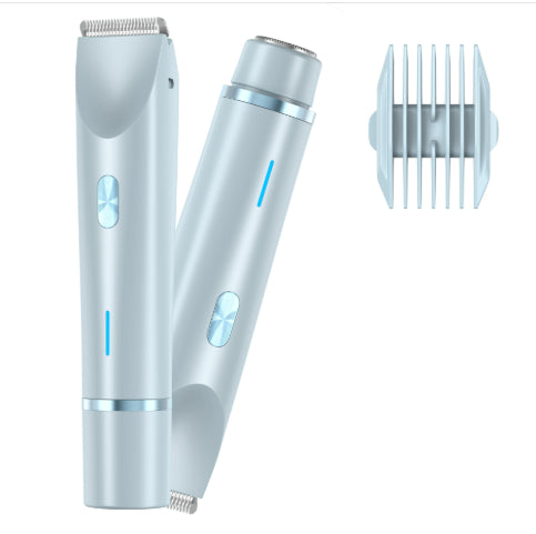2 In 1 Hair Remover Women's Double Head Shaver Private Pubic Hair Trimmer Electric Razor Wet Dry Electric Body Hair Blue USB