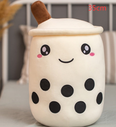 Cute Fruit Drink Plush Stuffed Soft Strawberry Milk Tea Plush Boba Tea Cup Toy Bubble Tea Pillow Cushion Kids Gift White 35CM
