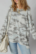 Dearlove Multicolour Retro Camouflage Print Exposed Seam Patchwork Drop Shoulder Sweatshirt- Women