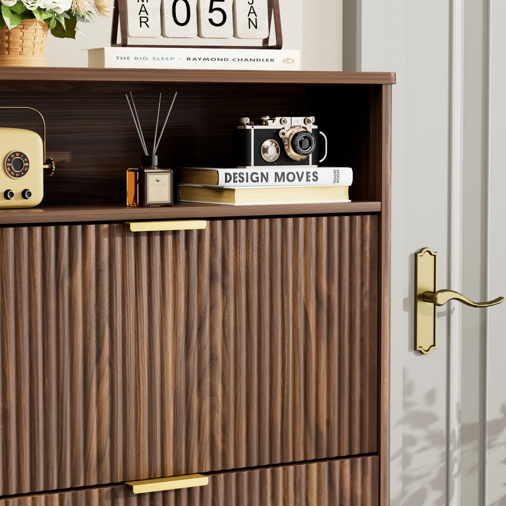 Shoe Cabinet Storage for Entryway Hidden Shoes Storage Cabinet with 2 Flip Drawers, Tall Free Standing Shoe Organizer Rack for Foyer, Hallway. Walnut,31.6'' L x 9.6'' W x 40'' H.