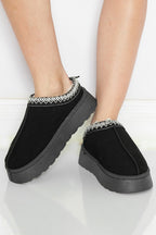 Black Contrast Print Suede Plush Lined Snow Boots- Women