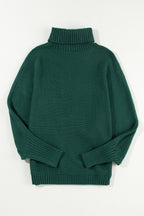 Blackish Green Merry Letter Embroidered High Neck Sweater- Women