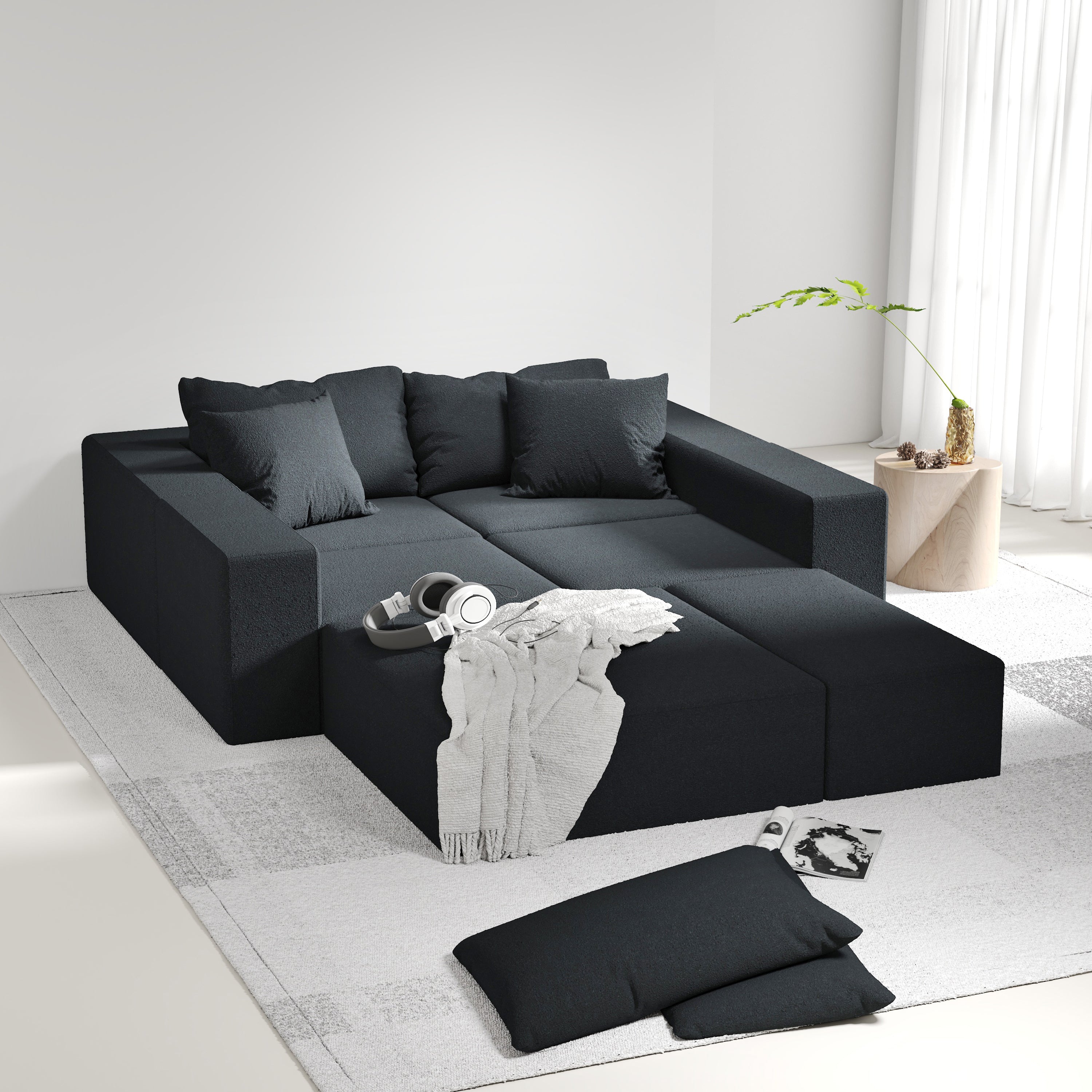 Modern Upholstered Sectional Sofa Couch Set,Modular 132' L Shaped Sectional Living Room Sofa Set With 6 Pillows,Free Combination Sofa Couch for Living Room,Bedroom