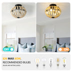 18' Bohemian Wood Beaded Ceiling Fan with Light, Flush Mount Caged Ceiling Fan, Rustic Farmhouse Low Profile Fan Light Fixture for Indoor Home Decor (Silent/6-Speed/Reversible/DC Motor) (No Bulbs)