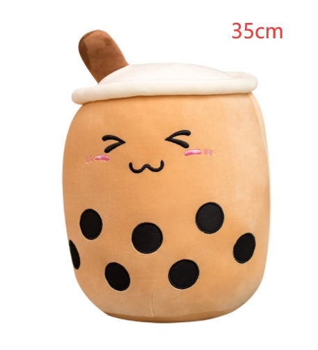 Cute Fruit Drink Plush Stuffed Soft Strawberry Milk Tea Plush Boba Tea Cup Toy Bubble Tea Pillow Cushion Kids Gift Triangle 35CM