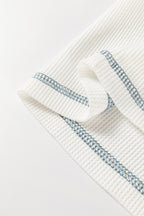 White Floral Patchwork Waffle Knit Raglan Top- Women