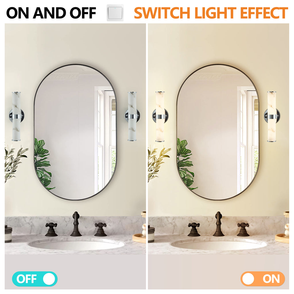 Resin Imitation Marble and Chrome Wall Sconce, Set of 2,Modern Vertical Light Fixture for Bathrooms, Hallways, and Bedrooms (Only Indoor)