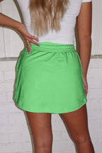 Light Green French Terry Drawstring Elastic Waistband Mini Skort with Pockets- Women