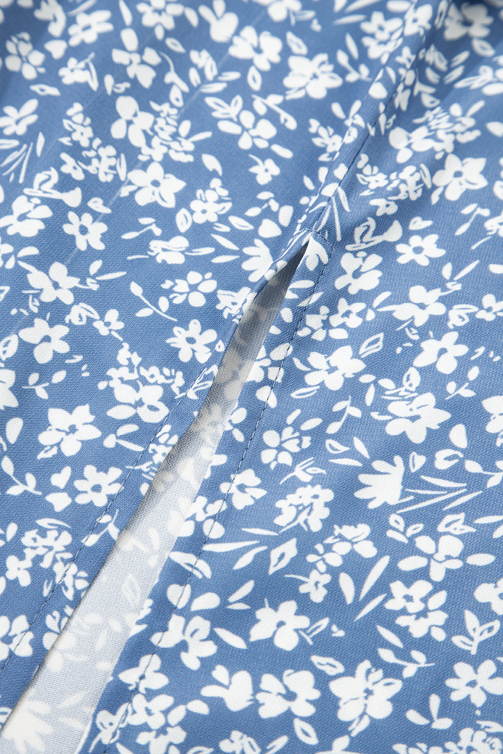 Sky Blue Boho Floral High Waist Long Skirt with Side Split- Women