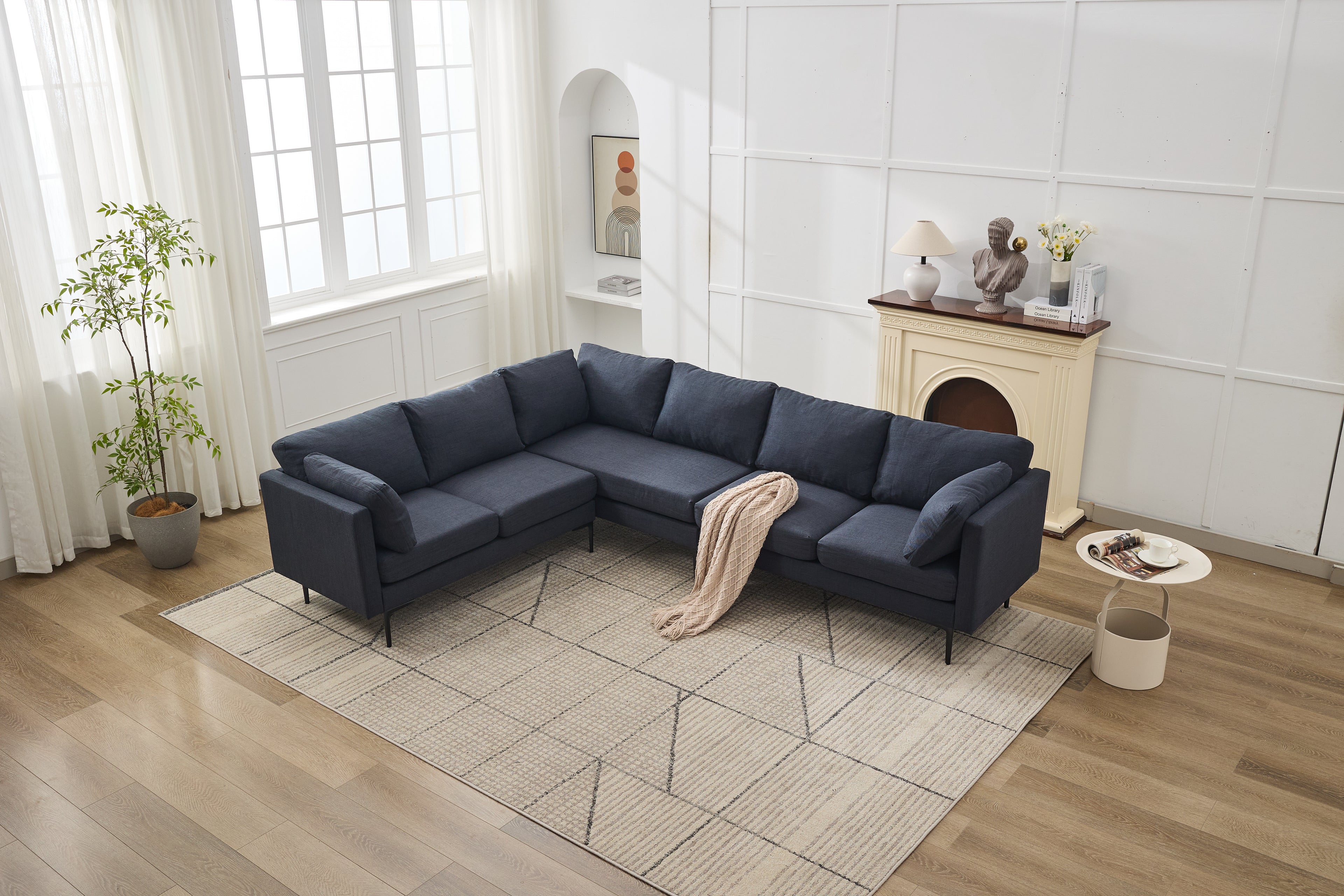 106' W Sectional L Shaped Sofa Couch Set for Living Room, Convertible Oversized 6-Seat Corner Sofa Sets with 2 Pillows, Modern Linen Sofas with Metal Legs for Living Room Apartment