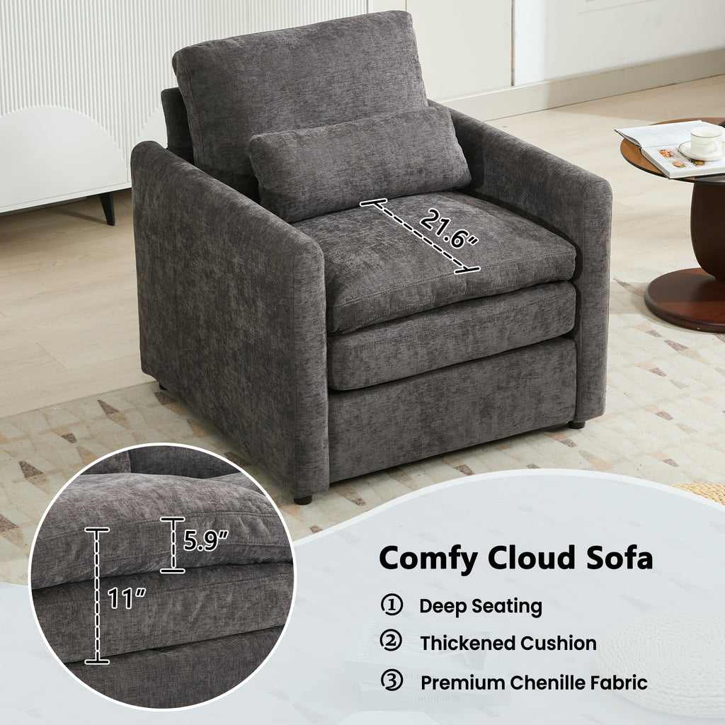 Cozy Upholstered Sofa Set Oversized Comfy Cloud Sofa Double Cushion Sofa Group Plush Cushion Sofa Couch for Living Room, Grey