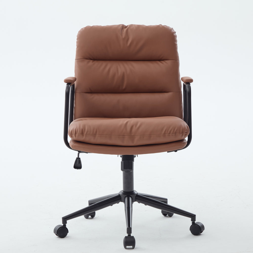 Office Chair,Mid Back Home Office Desk Task Chair with Wheels and Arms Ergonomic PU Leather Computer Rolling Swivel Chair with Padded Armrest,The back of the chair can recline 40° (Brown),SW1741BR