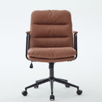 Office Chair,Mid Back Home Office Desk Task Chair with Wheels and Arms Ergonomic PU Leather Computer Rolling Swivel Chair with Padded Armrest,The back of the chair can recline 40° (Brown),SW1741BR
