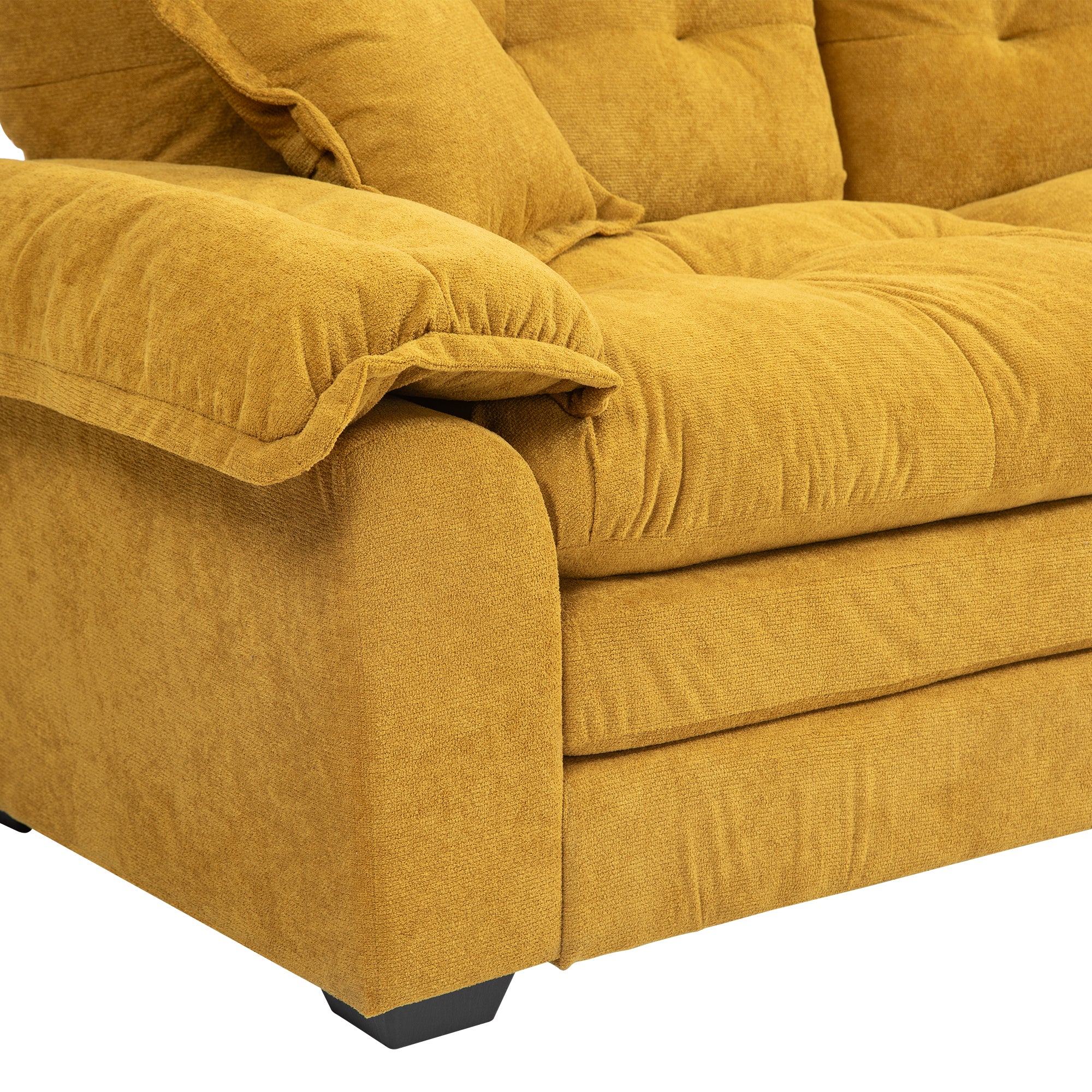 84' Chenille Sofa Small Sofa Loveseat Deep Seat Sofa Couch with 2 Throw Pillows & Memory Foam for Living Room Apartment Office Lounge-Yellow
