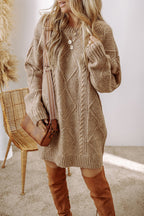 Parchment Cable Knit Drop Shoulder Loose Fit Sweater Dress- Women