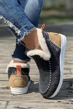 Carbon Grey Suede Stitching Patchwork Plush Lined Anklet Boots- Women