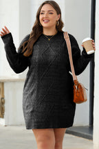 Black Cable Knit Drop Shoulder Loose Fit Sweater Dress- Women