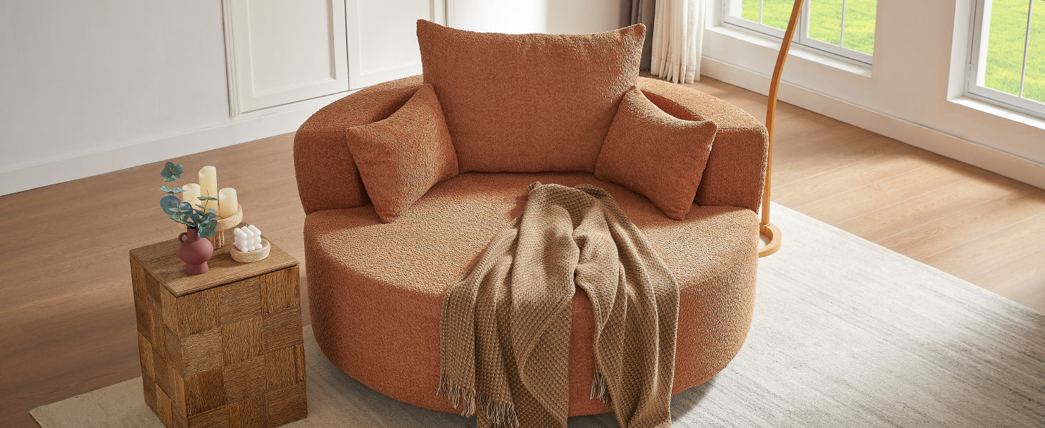 360° Swivel Accent Barrel Chair with Removable Pillows, Orange Red Chenille, 56.3 Inch